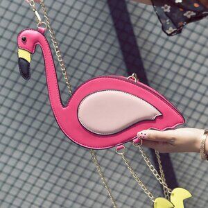 Flamingo Shaped 3D Crossbody Handbag/ Tropical Purse With Gold Chain Strap - NWT